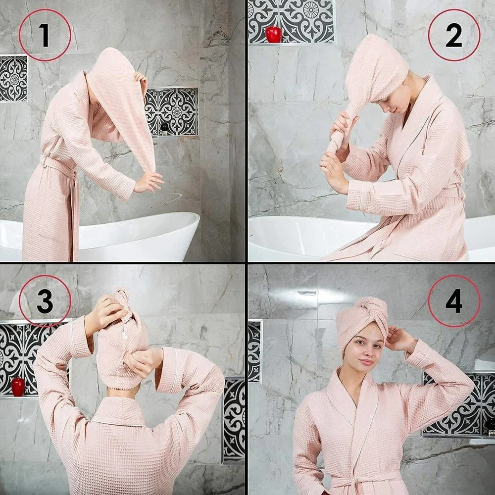 Women's Cotton Robe and Hair Towel Wrap Set of 2 Pieces